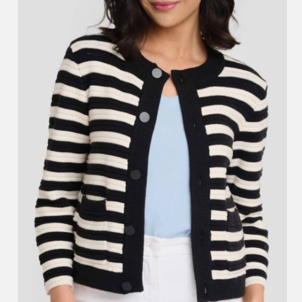 Sanctuary Knitted Black & White Stripe Cardigan Size M